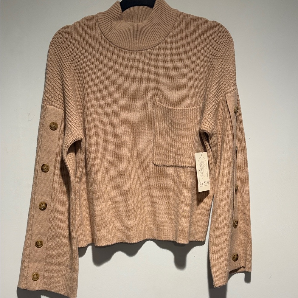 Lily Star Beige Ribbed Sweater